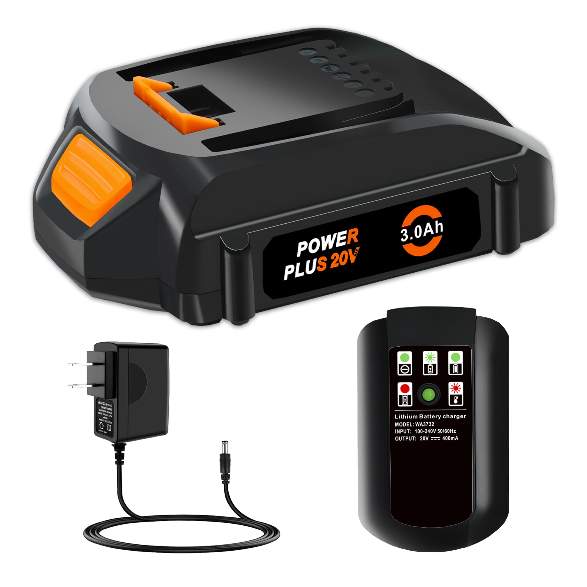 thumbnail interactive-video image 1 of 20V Lithium-Ion Battery Charger For Worx WA3525, WA3575, WA3512, WA3578, WG151s – 10-Year Warranty 1 of 2
