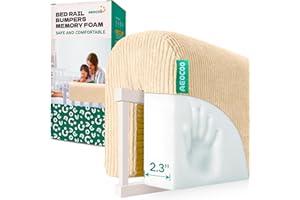 AEOCOO Bed Rail Bumpers Protector, Hospital Bed Rails Padding, Loft Bed and Bunk Bed Bumpers Protector, Premium Soft Memory Foam - Anti-Bump | Fall Prevention, 27.6 * 5.5 * 7.9IN, Beige