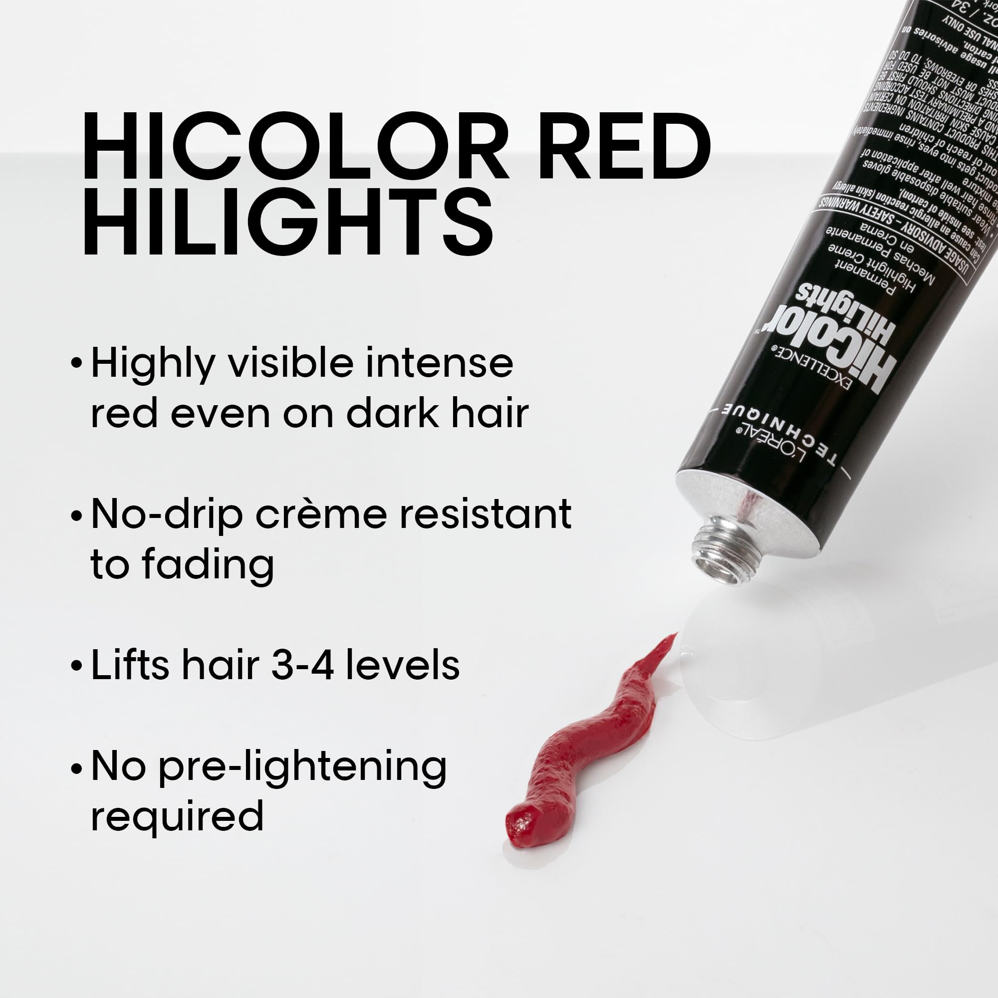 L'Oreal Technique HiColor Red HiLights - Intense Red Highlights for Dark Hair, No Pre-Lightening, Rich No-Drip Creme, Easy Application