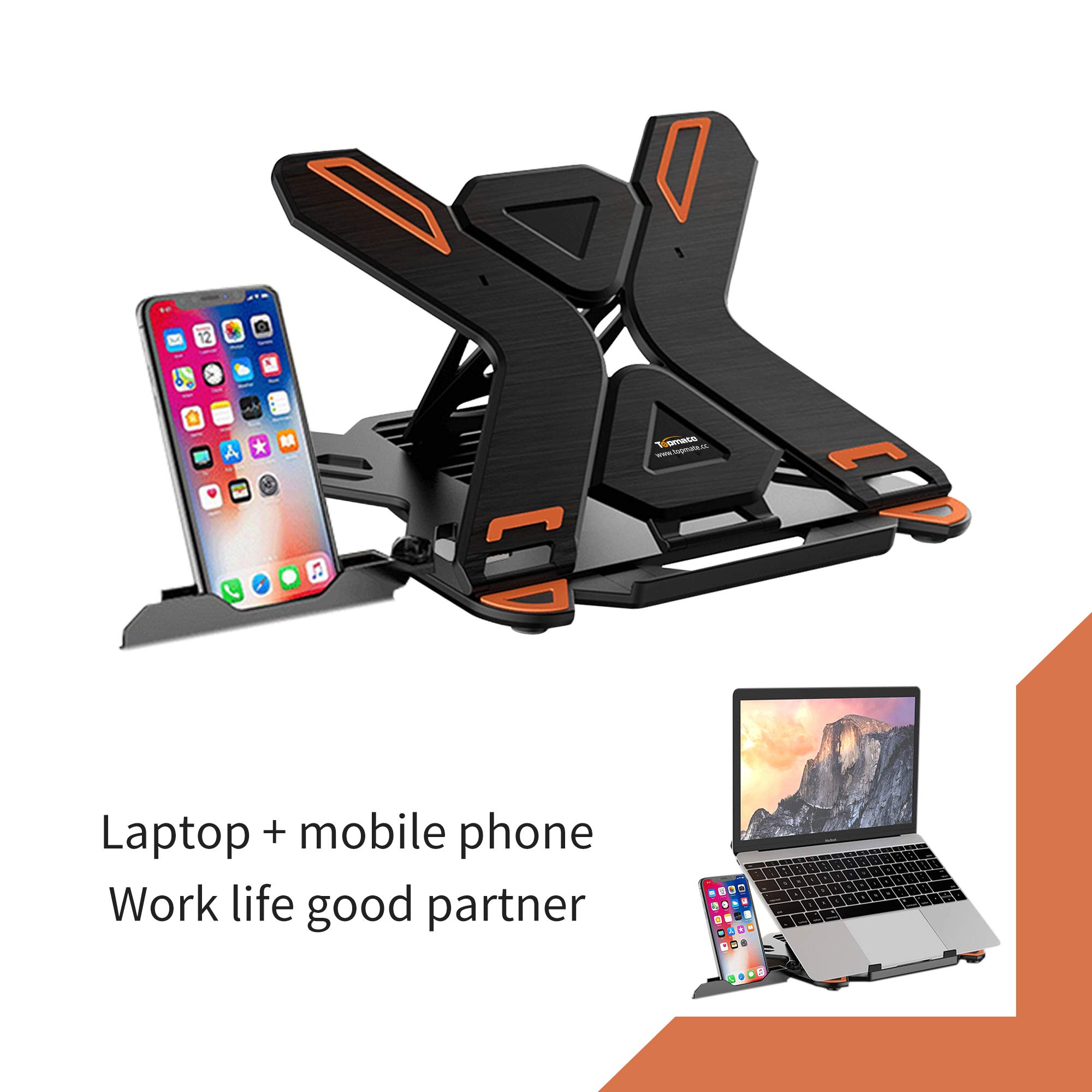 Laptop Stand TopMate Portable Laptop Riser 360° Swivel Base Adjustable Eye-Level Ergonomic Design Foldable Desktop Notebook Holder Mount with Phone Stand for Laptop Within 17\