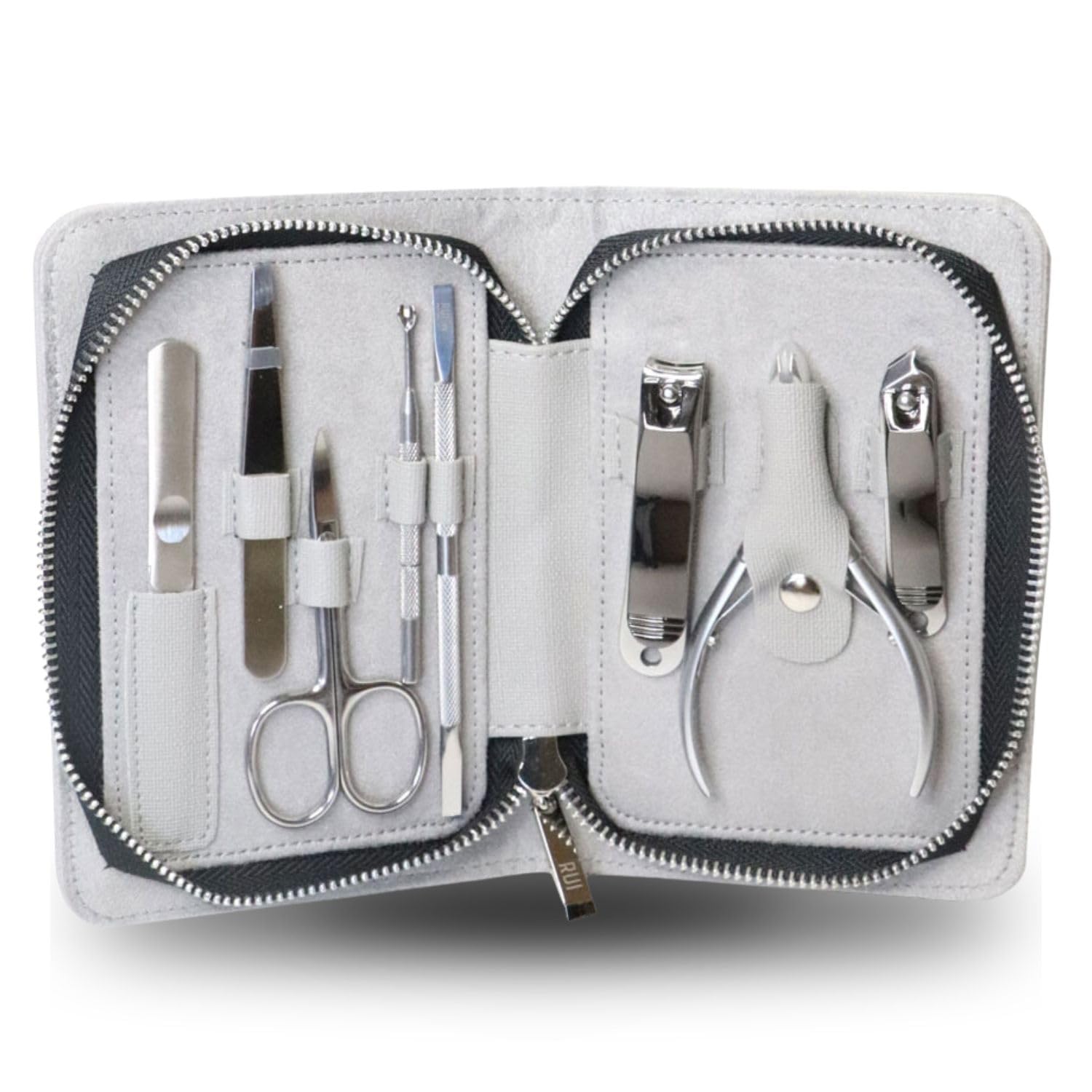 Rui Smiths Pro Stainless Steel 8-Piece Manicure Kit For Home And Salon With Professional Precision Cuticle Nipper And Metal Pusher Style No. 105