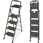 KINGRACK 4 Step Ladder with Tool Platform, Folding Step Stool with Wide Pedal, Safety Locking, Sturdy Steel Ladder Portable Safety Ladder for Painting Home Outdoor Garage