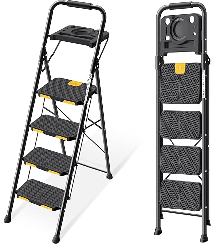 Escabeau Pliable 3 Marches - Charge 150kg - Pieds Antidérapants - Fer Robuste - 90x38x52cm