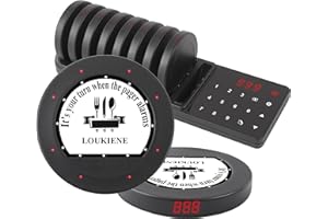 LOUKIENE Restaurant Pager System, 10 Coaster Pagers, Wireless Beepers with Vibrate Flash Buzzer, Independent Quick Pairing Slot, for Food Truck Church Clinic Nursing Home Pub Bar