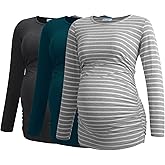 Smallshow Women's Maternity Shirts Long Sleeve Pregnancy Clothes Tops 3-Pack