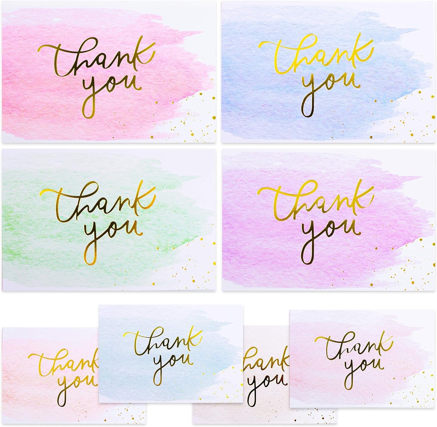 Thank You Cards Multipack, Gold & Watercolour, Festive Letter Writing Kit, Small Thank You Greeting Cards, 48 Blank Cards with Envelopes, Thoughtful Gifts for Friends (Watercolor)