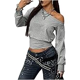 GORGLITTER Women's Off The Shoulder Sweatshirt Ruched Cinched Waist Long Sleeve Pullover Tops Going Out Fall Clothes
