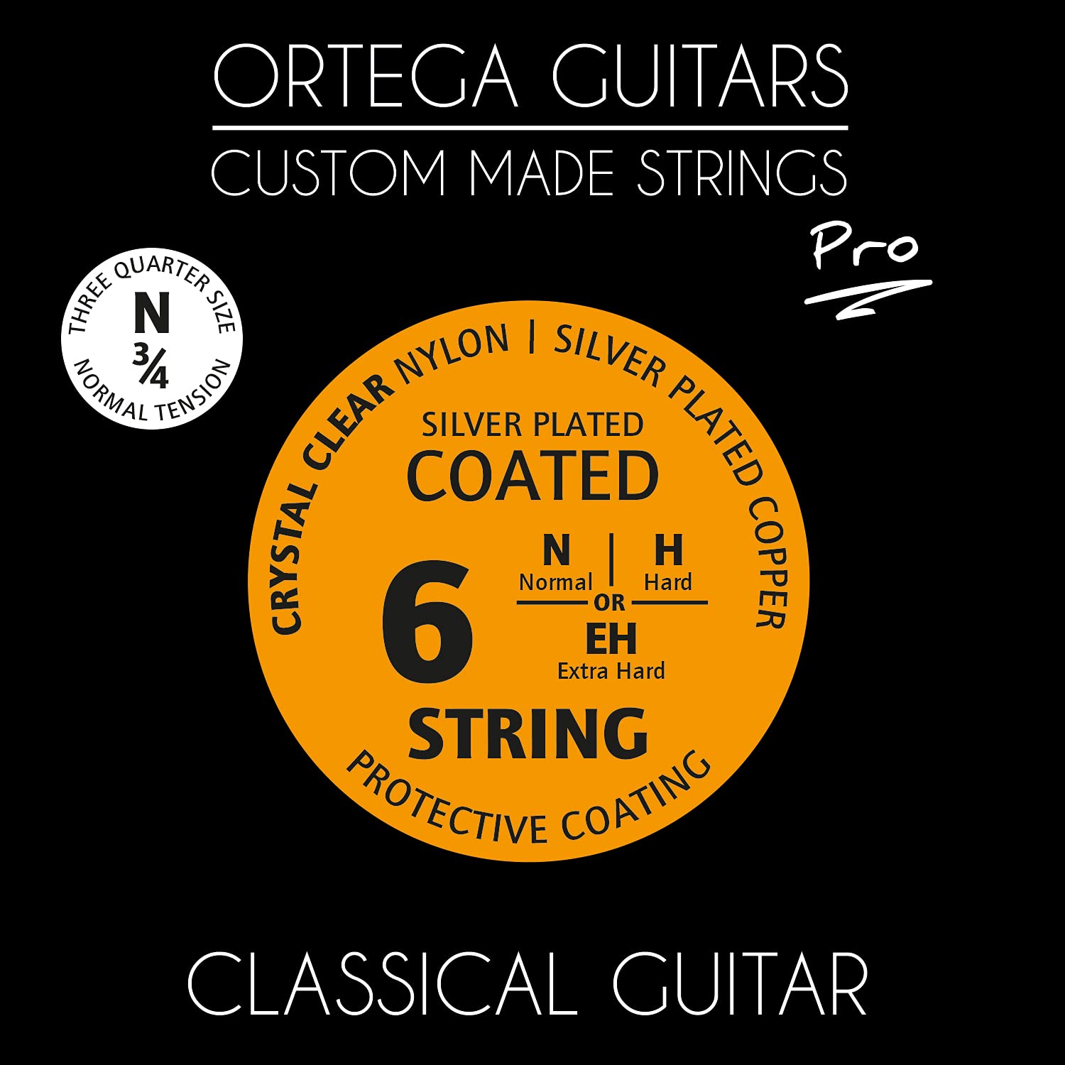 Ortega Guitars Custom Made Strings - Pro - 3/4 Classical Guitar - Crystal Nylon Coated (NYP34N)