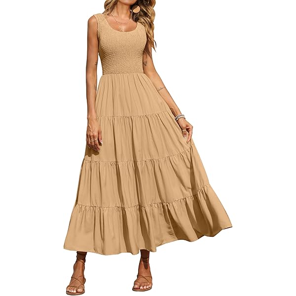 Women's Summer Mock Neck Maxi Dress – Sleeveless, Elastic, Slim Fit Vacation Sundress With Pockets - View #3