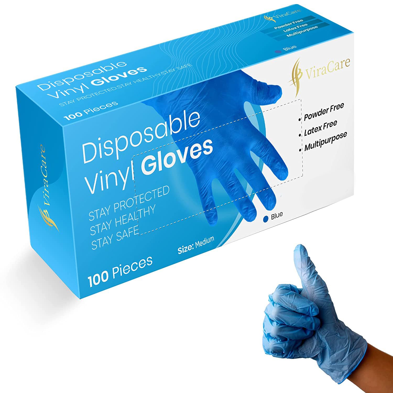 100 x Blue Disposable Gloves | Vinyl Gloves Disposable | Latex free gloves | Powder Free Gloves | Strong And Non-Sterile | (Medium, 1 Pack of 100)