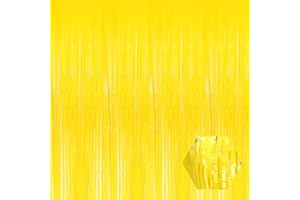 FERWZSR 6 Pack Macaron Yellow Foil Fringe Curtain Backdrop, 3.28Ft x 6.6Ft Metallic Tinsel Foil Fringe Streamer Curtains for Photo Booth, Christmas Day, Thanksgiving, Wedding, New Year Party Decorations
