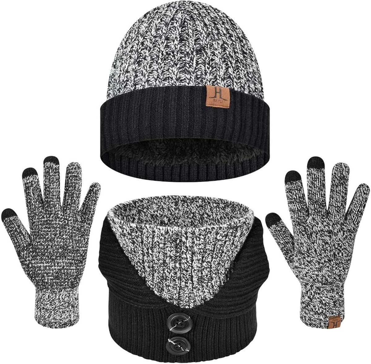 heekpek Mütze Schal Handschuh 3in1 Strickhut Halswärmer Touchscreen