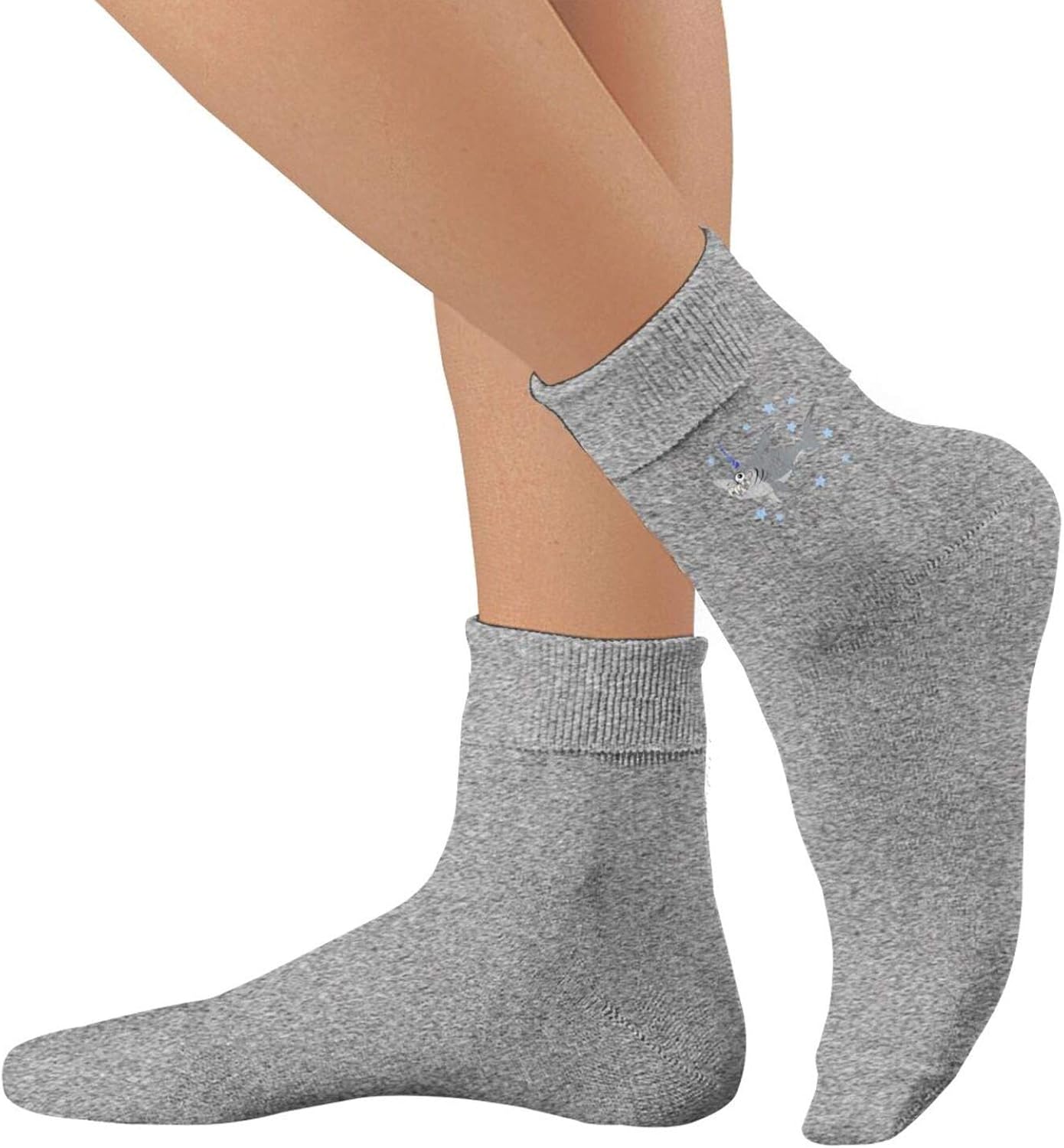 Gray Cartoon Funny Unishark Men And Women Running Socks Waterproof Foam