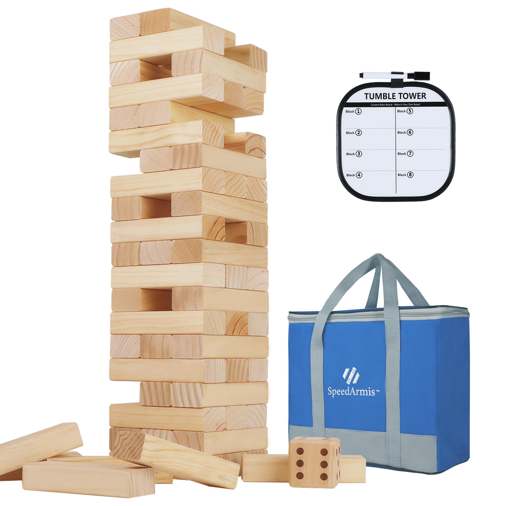 Photo 1 of SpeedArmis Giant Tumble Tower, 56 PCS Wooden Stacking Game (Stack to 4.2FT) - Pine Stack Timber Board Play with Carrying Bag - Classic Indoor/Outdoor Games for Adults Family