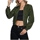 OYOANGLE Women's Lightweight Bomber Biker Jacket Zip up Windbreaker Crop Bomber Jacket Coat