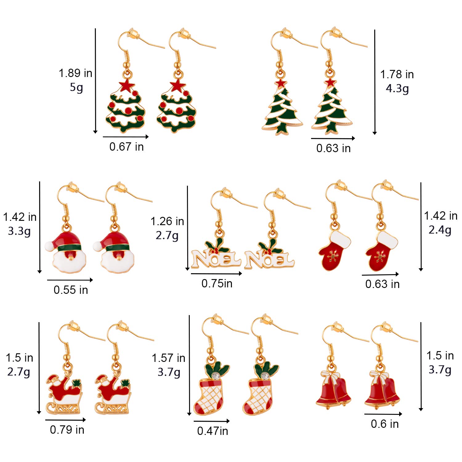 Christmas Earrings Set gifts for Womens Girls Thanksgiving Xmas Jewelry Snowman Hand Sock Santa Claus Christmas Tree Bell Drop Dangle Earrings Holiday Jewelry