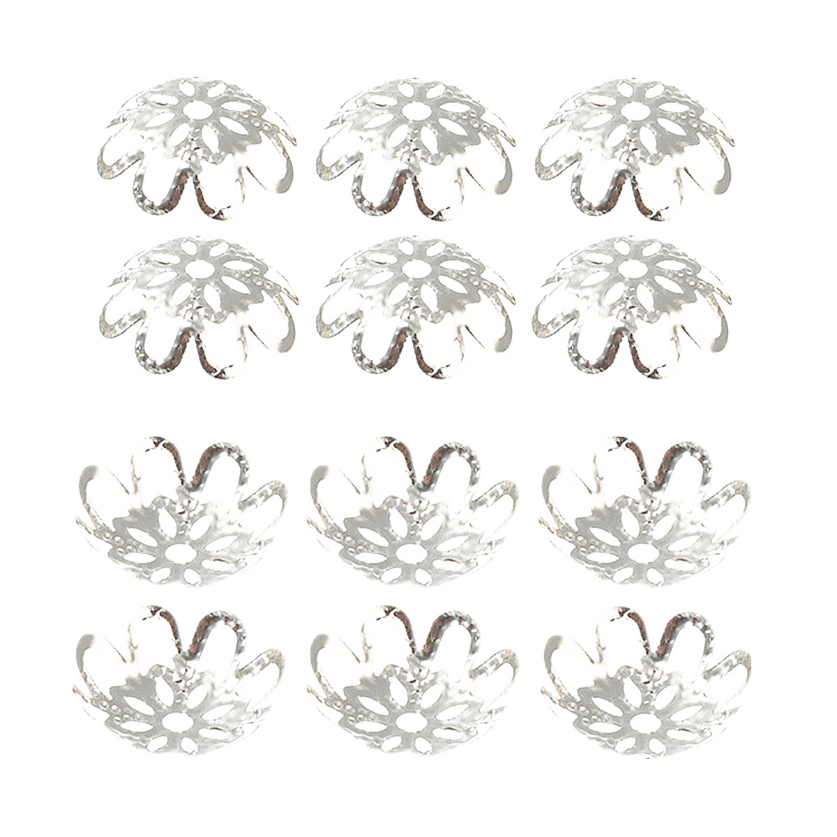 500PCS 10mm Gold Tone Flower Bead Caps Hollow Flower Bead Caps for Jewelry Making (Silver)