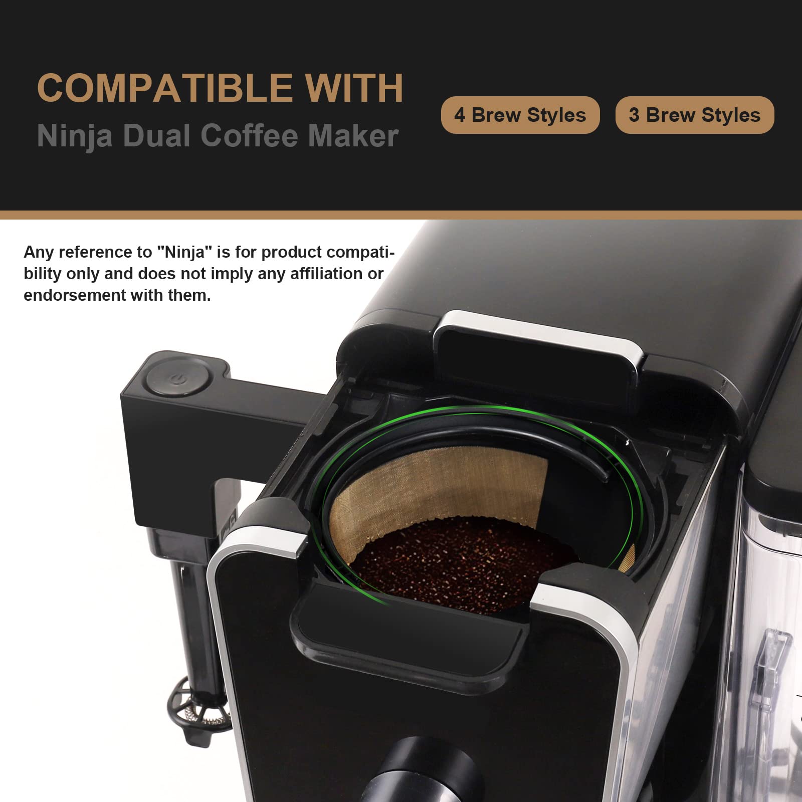 Reusable Coffee Filters for Ninja Dual Brew Coffee Maker, 2 Pack Permanent Coffee Filter #4 Replacement Compatible with Ninja Cuisinart Coffee Maker Filter