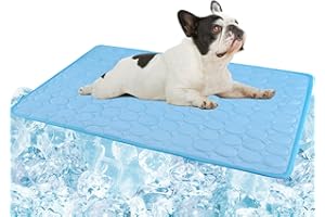 Erbine Dog Cooling Mat, Self-Cooling Ice Silk Cooling Mat for Dogs, Washable Portable & No Gel Pet Soft Pad | Aqua Blue,M