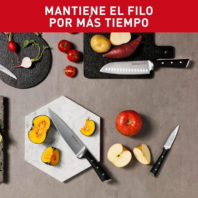 Tefal Ice Force – Faca Santoku 18 cm | Aço inoxidável alemão, tecnologia de força de gelo -120°C, corte preciso, cabo rebitado, resistente à corrosão e à máquina de lavar louça