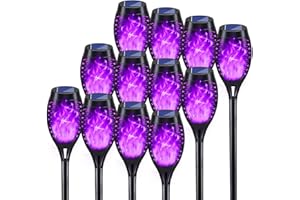 KYEKIO Halloween Decorations Outdoor, 12Pack Purple Solar Halloween Lights, Outdoor Halloween Pathway Lights with Flickering Flame for Halloween Decor, Halloween Decorations Outside for Yard Lawn