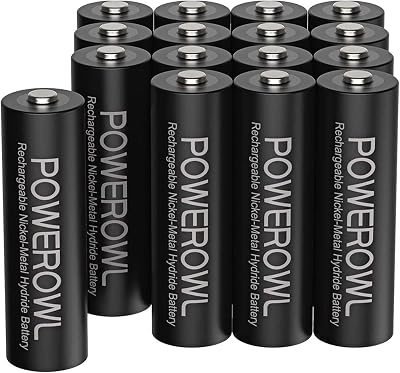 POWEROWL AA Rechargeable Batteries 16 Pack 2800mAh NiMH Low Self Discharge