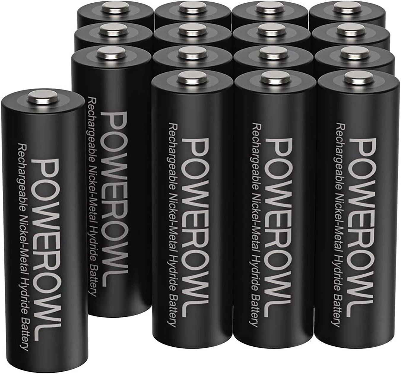 POWEROWL AA Rechargeable Batteries Pack of 16, 2800mAh High Capacity Batteries 1.2V NiMH Low Self Discharge