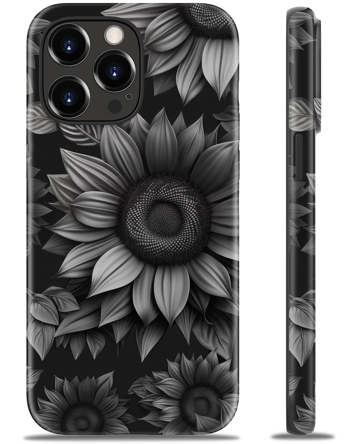 MERRO for iPhone 15 Pro Case - Wireless Charging Compatible - Dual-Layer Hard Shell & Silicone Cover - Protective Phone Case with Cute Wildflower Designs for Women - Sunflower Emblem