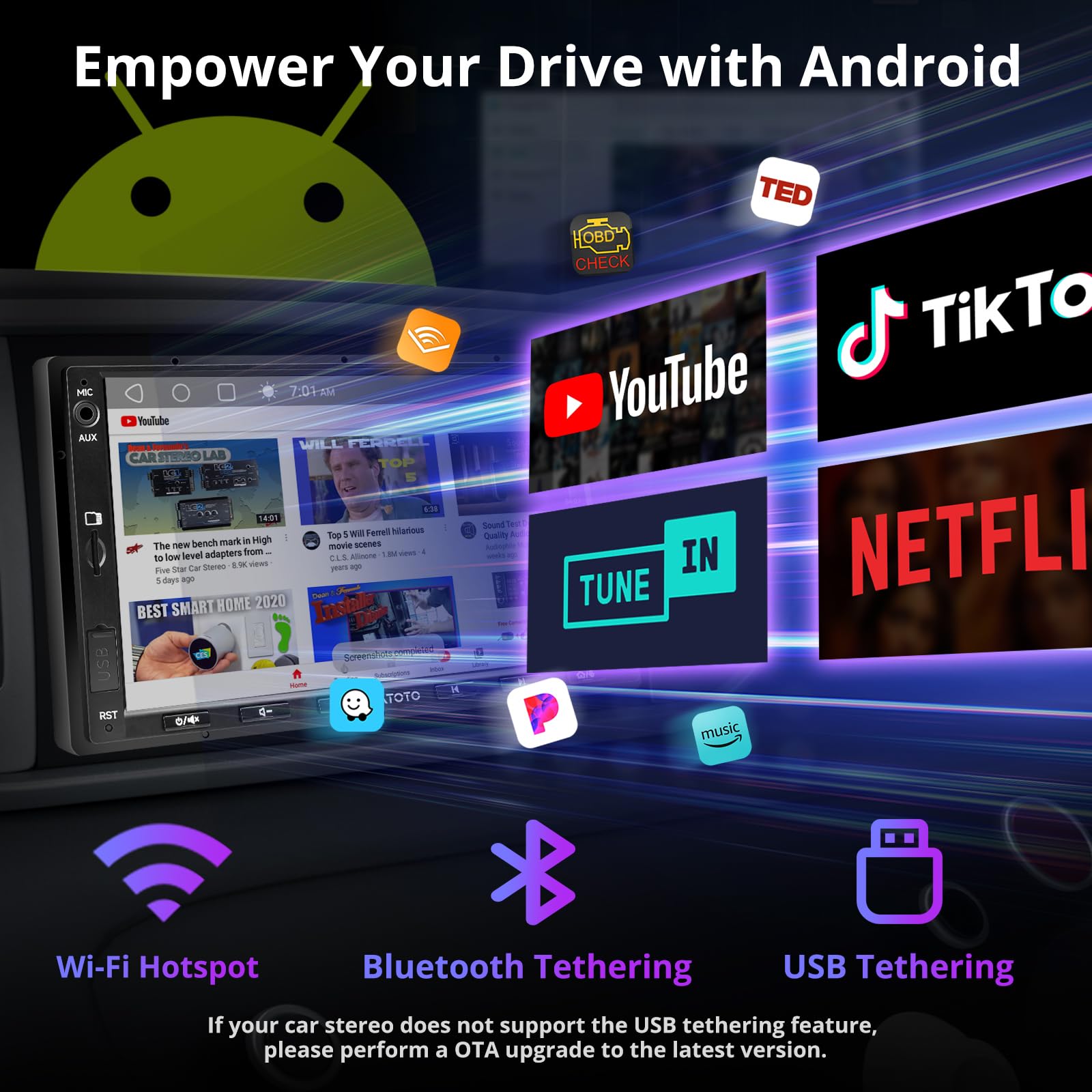 ATOTO A5L 7inch Android Double DIN Car Stereo, Wireless CarPlay & Android Auto, Wi-Fi/Bluetooth/USB Tethering, Car Radio 2G+32G, 24B-EQ DSP, Backup Camera, MirrorLink, FM/AM/GPS/SWC, A5LG2A7T-S01