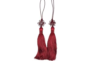 Seoulful Vintage Mini Korean Silk Knot Norigae Set - 2 Pack Traditional Tassel Charms in 7 Colors - Decorative Hanbok Accessories (Red)