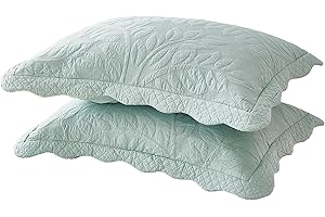 MarCielo 2-Piece 100% Cotton Quilted Pillow Shams Embroidered Farmhouse Pillow Shams (Standard, Aruba Blue)