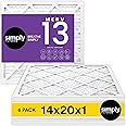 Simply Filters 14x20x1 MERV 13, MPR 1500 Air Filter (6 Pack) - Actual Size: 13.75"x19.75"x0.75" HVAC, AC Furnace Filter