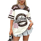 Floerns Women's Plus Size Y2k Number Jersey Shirts V Neck Streetwear Tee Tops