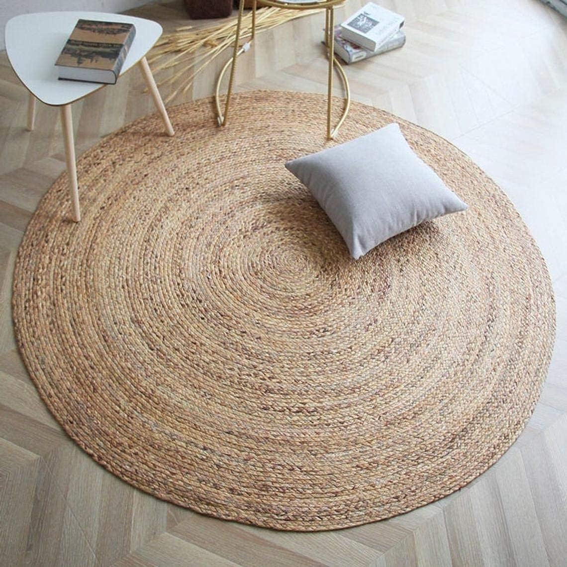 Rugs, Pads & Protectors - FRELISH DECOR Handwoven Jute Area Rug - 6 feet Round - Natural Yarn - Rustic Vintage Beige Braided Reversible Rug - Eco Friendly Rugs for Bedroom - Kitchen - Living Room - Farmhouse (6' Round)
