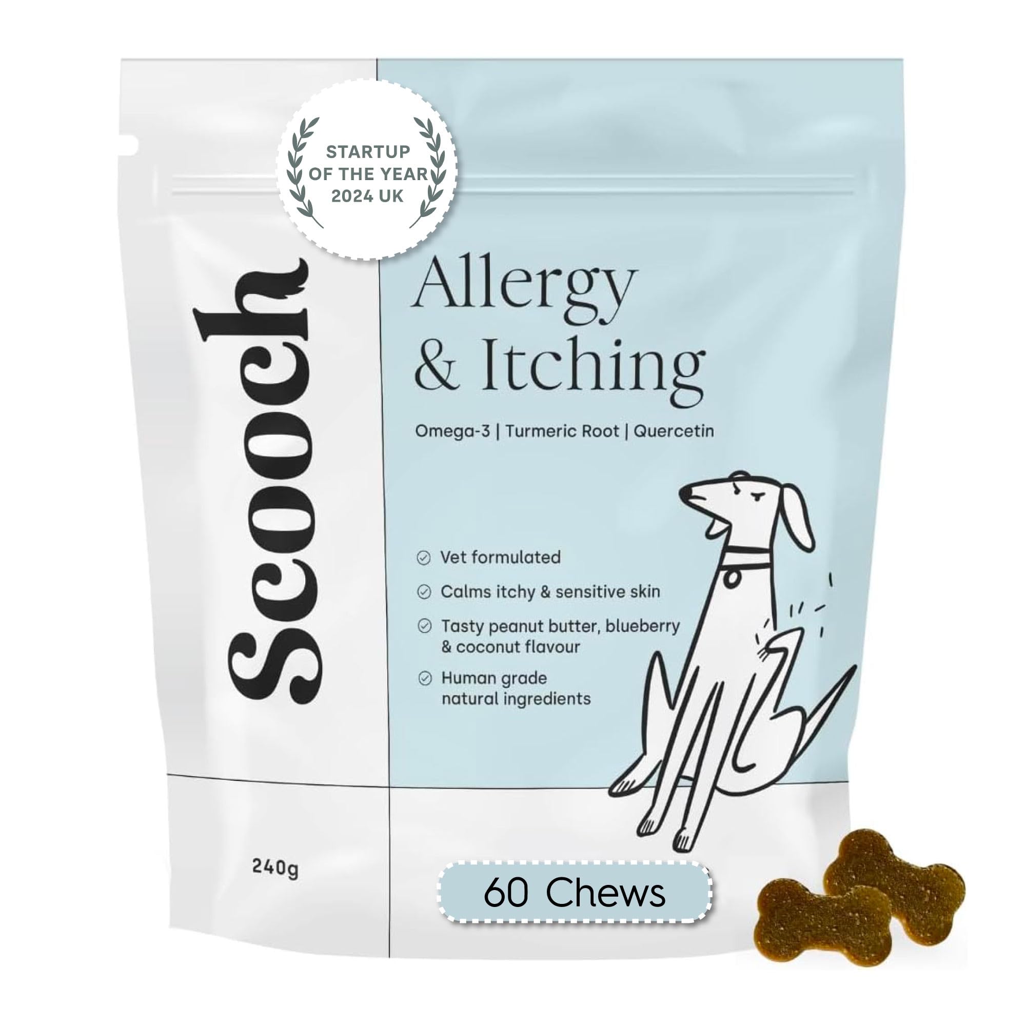 Scooch Dog Allergy Relief Chews | Vet-Formulated Itchy Dog Skin Relief | Anti Itch Supplement with Quercetin | Allergy Relief for Dogs | 60 Tasty Treats