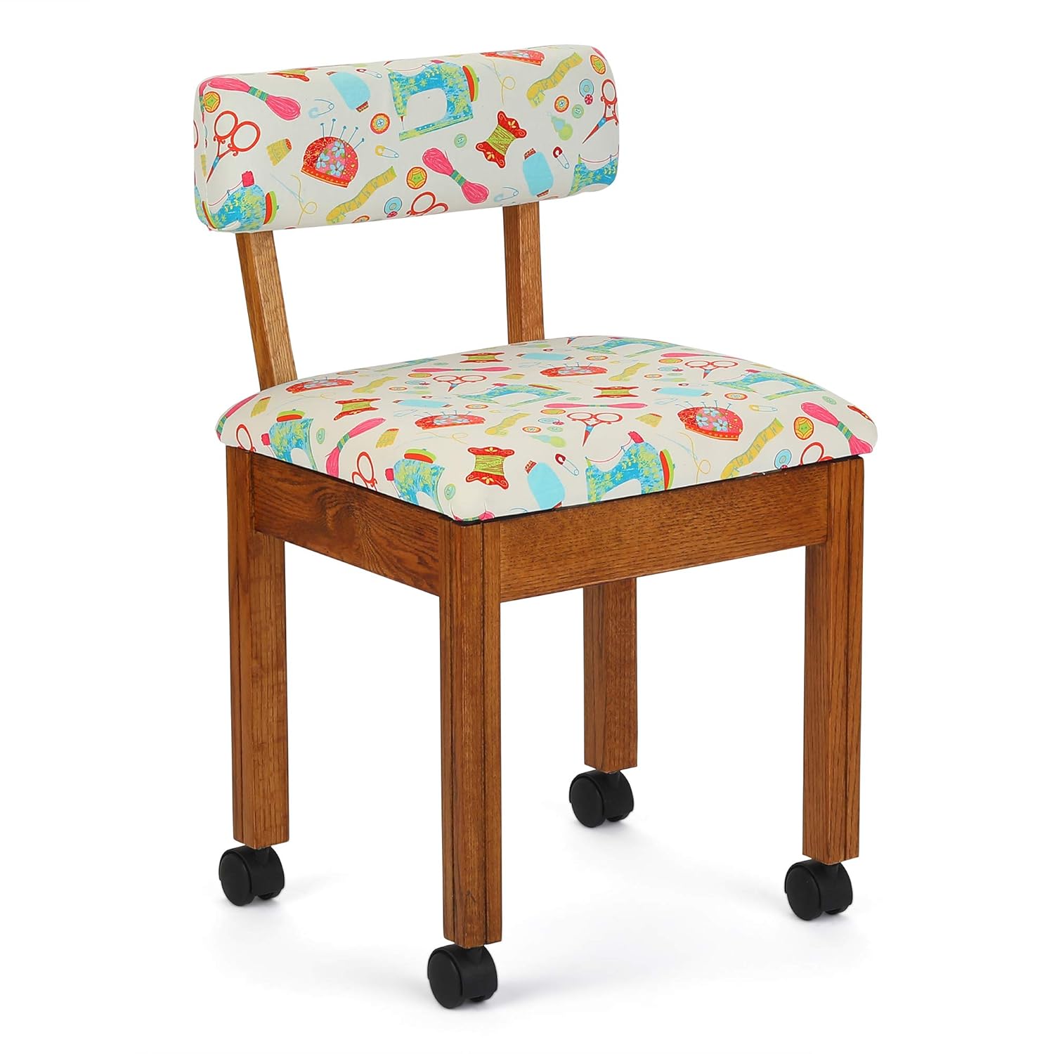 Arrow Sewing Chair White Riley Blake fabric on Oak 7000W