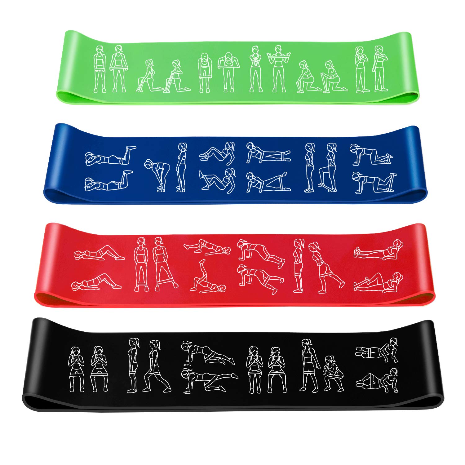 Amonax Resistance Bands Set for Women and Men, Exercise Fitness Home Gym Bands for Legs and Glutes and Arms. Yoga, Pilates Resistant Band Mini Loop Bands (Green+Blue+Red+Black, One Size)