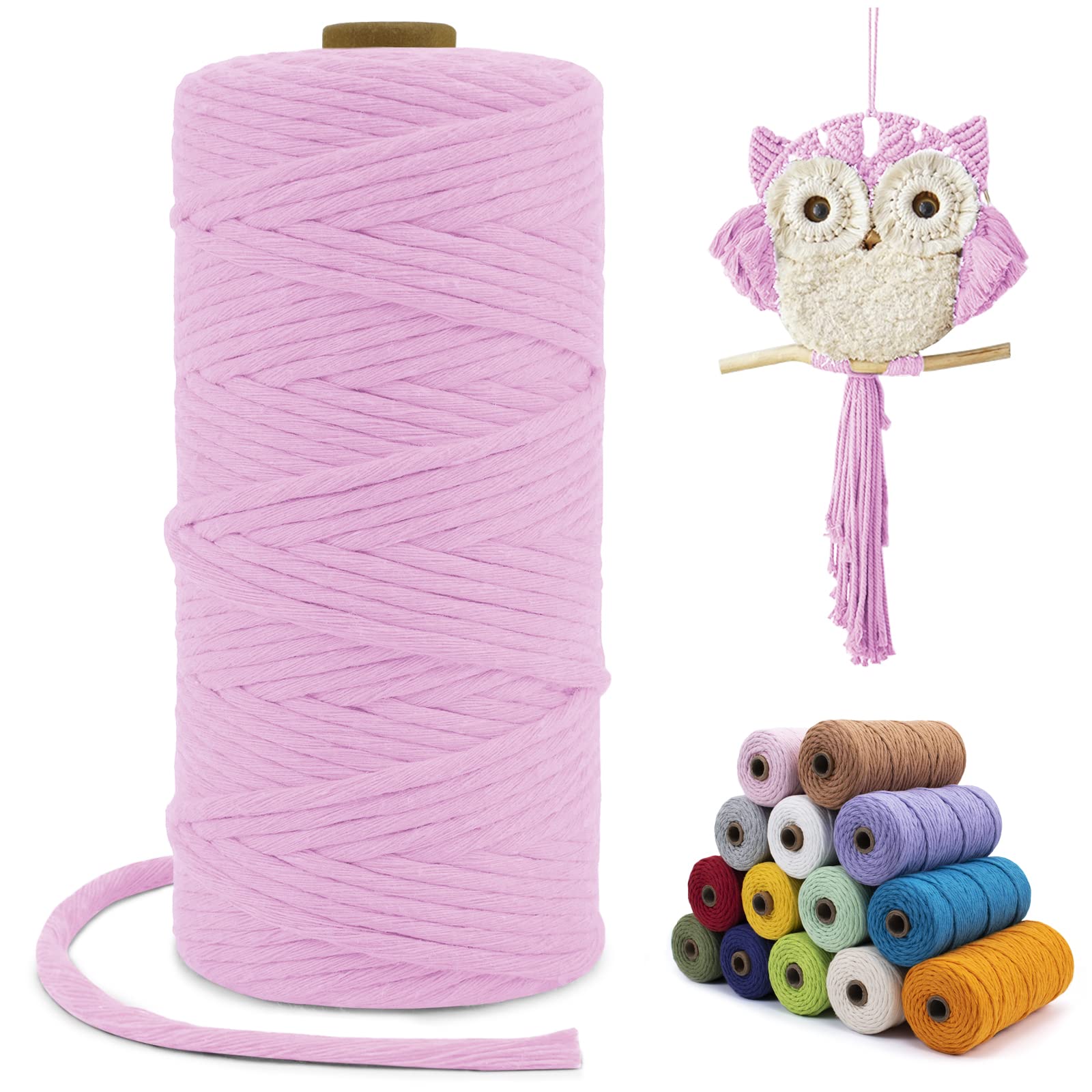 LEREATI Macrame Cord 3mm x 100m, Single Strand Thick Macrame Rope Yarn Natural Cotton Cord, Craft Macrame String for Plant Hanger, Wall Hanging, Knitting, DIY, Home Decorations (Pink) — image 1