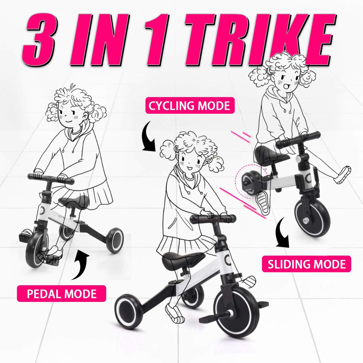 67i Tricycles for 2 Year Olds Toddler Tricycle Kids Trikes Kids Tricycles 3 in 1 for Kids Boys Girls Ages 1-3 Years Old (White)