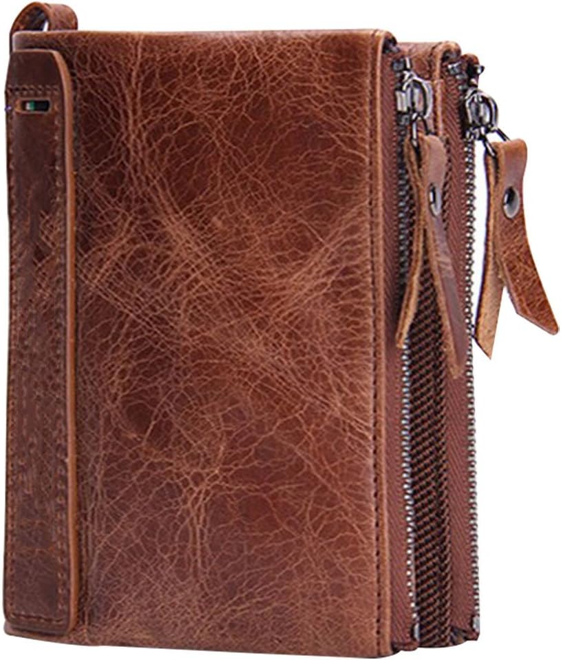 ACTLATI Soft Genuine Leather Men's Wallets Short Wallet Handbag Wallets Double Zipper Wallet