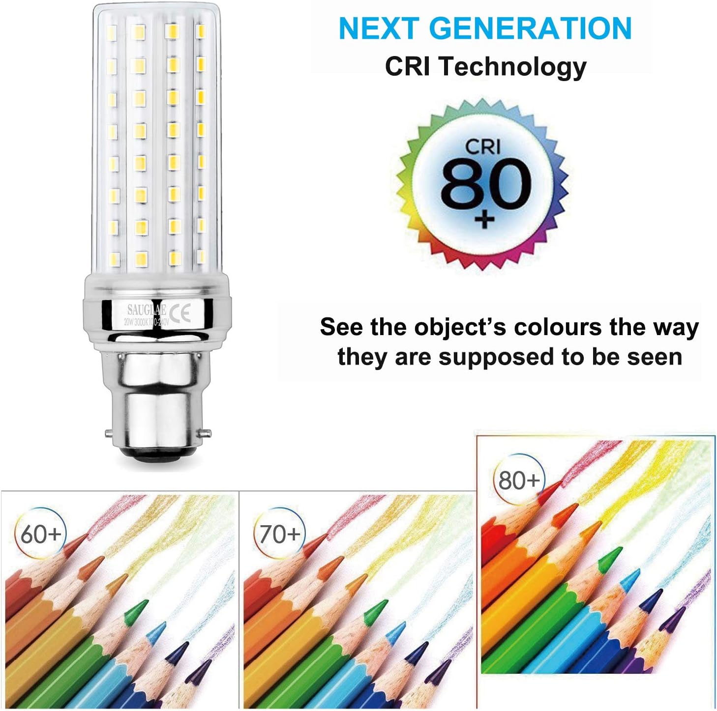SAUGLAE 20W LED Corn Bulbs, 150W Incandescent Bulbs Equivalent, 3000K Warm White, 2300Lm, B22 Bayonet Cap Light Bulbs, 3-Pack - Image 5