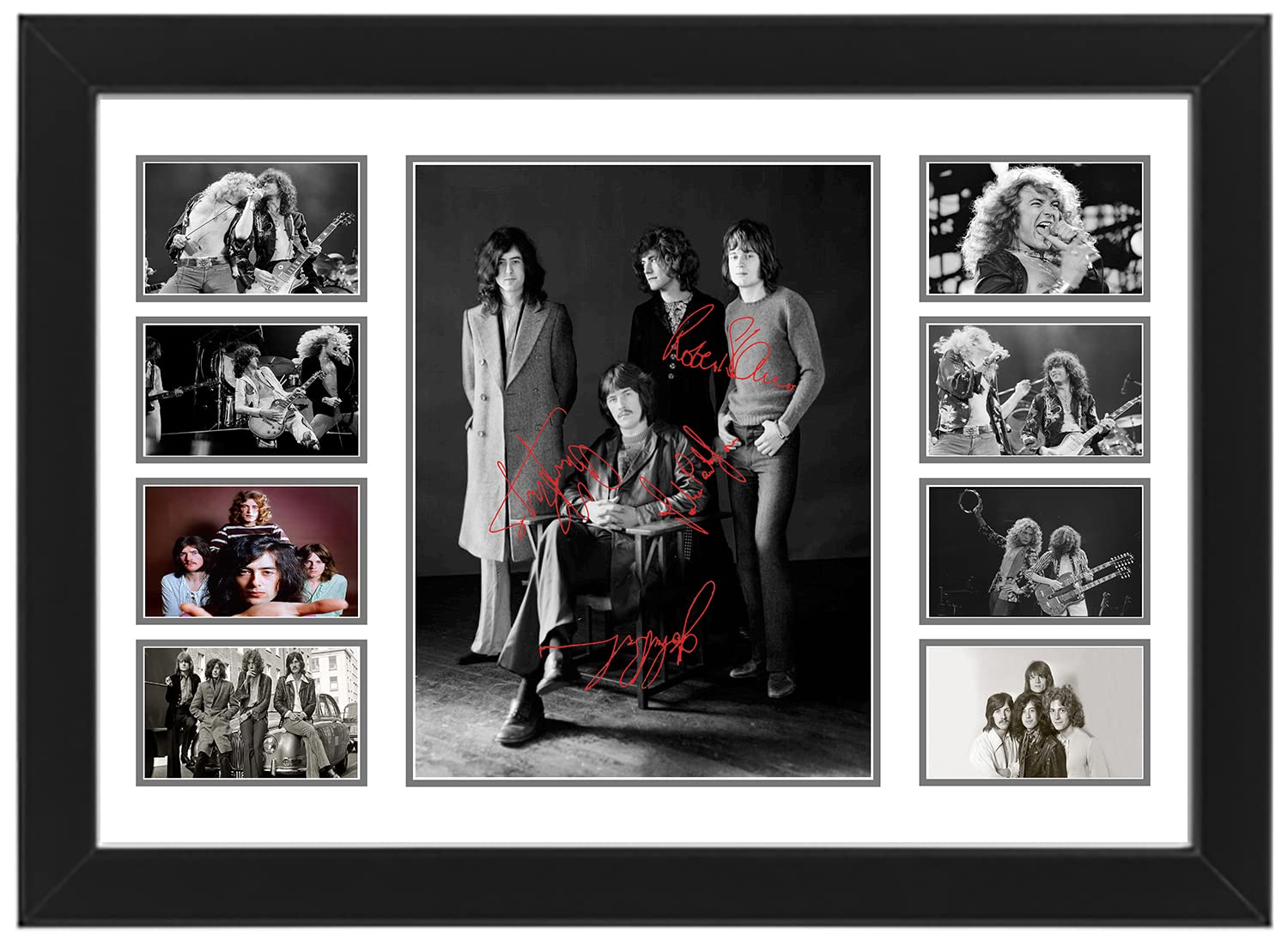 Led Zeppelin Autographed Collage Poster Print - Limited Edition, Autograph Poster for Home, Office, and Studio Decor, Wall Art, Gift for Music lovers, Fans, (Framed, A3 (16x12" - 42x30cm))