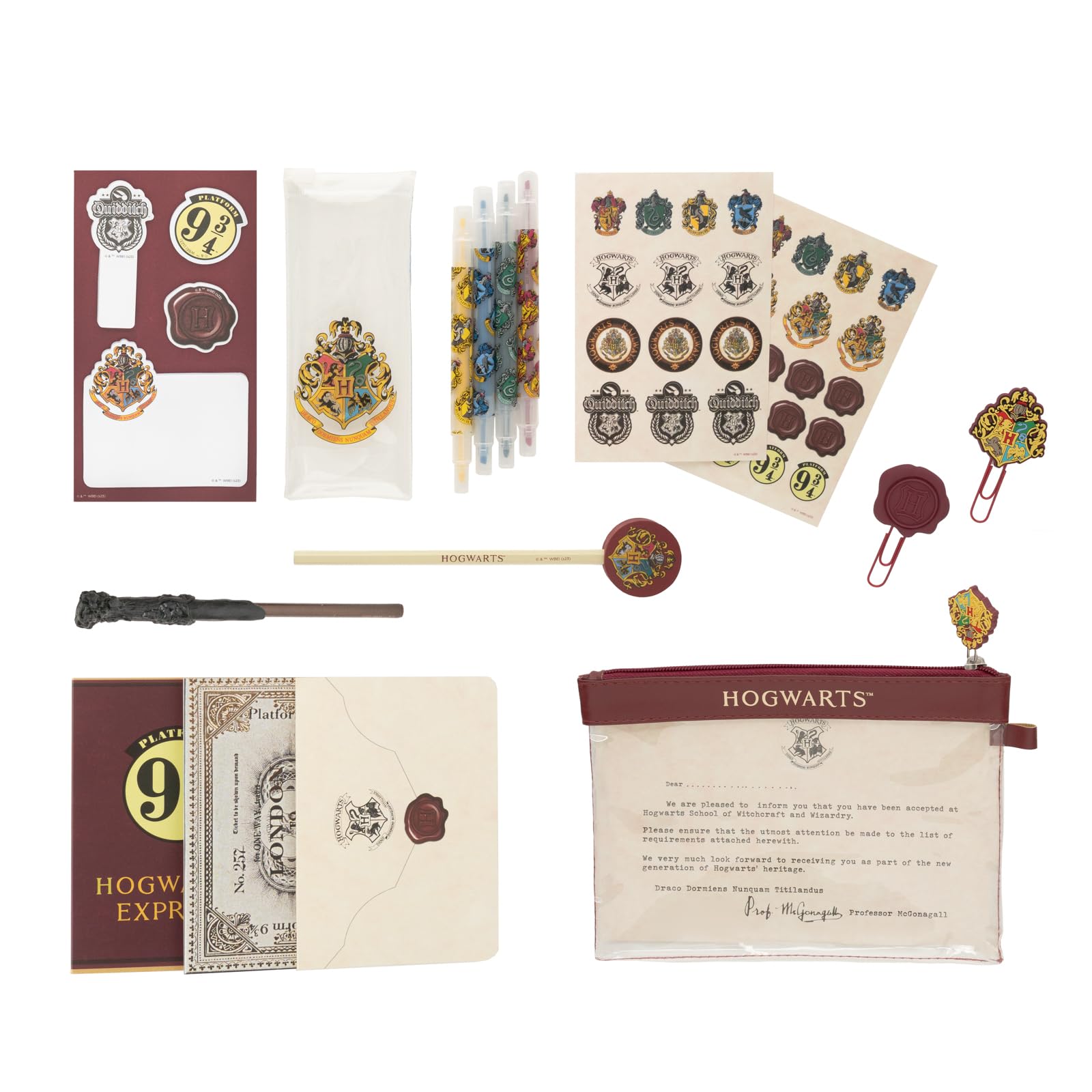 Grupo Erik Harry Potter Stationery Set | Pencil Case With A6 Notebooks, Highlighters, Sticky Notes, Paper Clips, Stickers, Pen, Pencil | Harry Potter Gifts