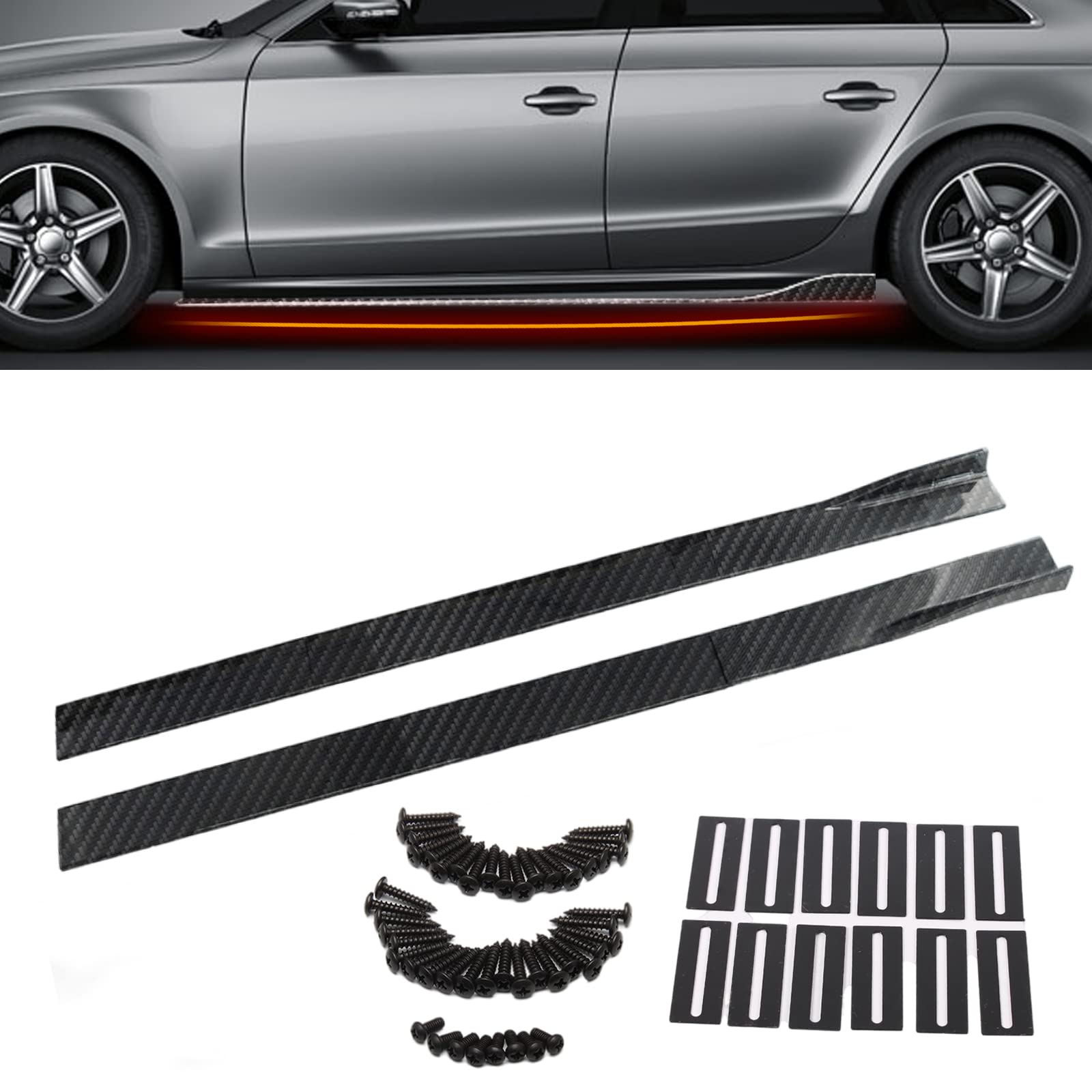 Photo 1 of YIUIY Side Skirts Extension Rocker Panel Splitter Kit Universal Carbon Fiber Style 86.6 Inch/2.2M Compatible with BMW Mercedes Benz Audi Lexus Infiniti Mazda & More