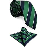 S&W SHLAX&WING Necktie Set for Men Striped Tie Hanky Pack Green Yellow Blue Woven