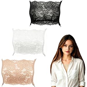 Camicover 3Pcs Lady Lace Wearable Mock Cami Bra Insert Overlay Modesty Panel Vest Cleavage Cover Black