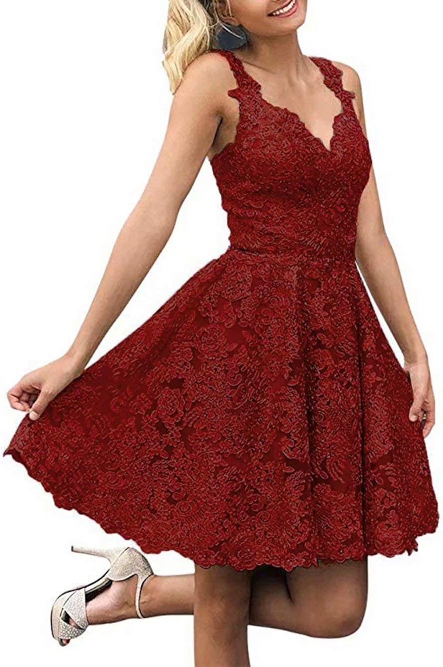 Dresses Short Lace V Neck Backless Prom Dresses