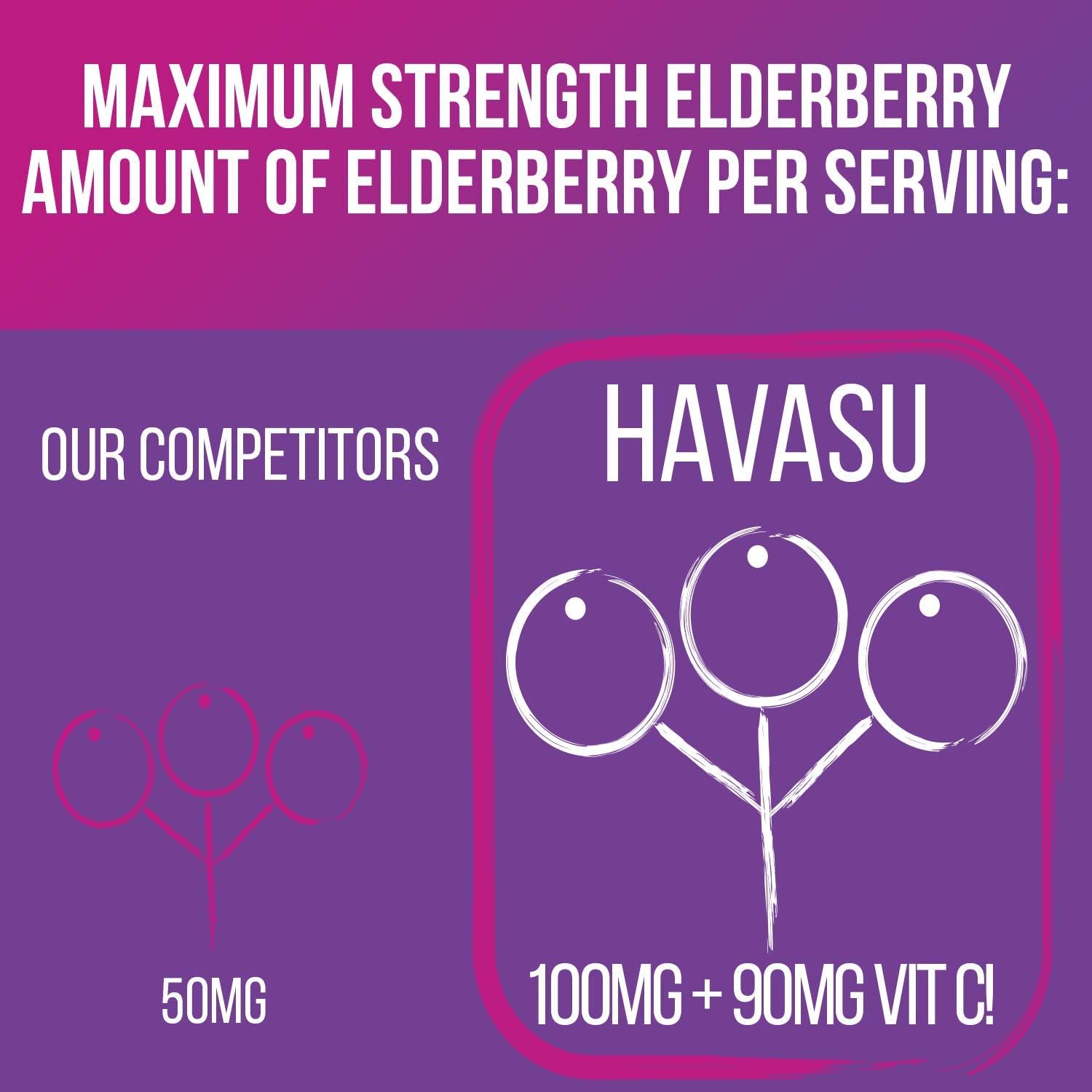 Havasu Nutrition Elderberry Gummies 100mg - Supports Immune System Health - Made with Plant-Based Pectin - NO Gelatin, NO Fructose Corn Syrup, Gluten Free - Natural Ingredients, 60 Gummies: Health & Personal Care
