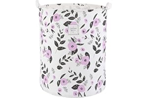 QIANBIRD Large Foldable Laundry Basket Organizer Holder portable tall collapsible laundry hamper nusery Storage Basket Bin with Handles Canvas & Waterproof lining for Household Items (Floral Purple)