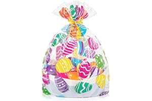 CUDICY Easter Bags 10pcs Large Cellophane Bags 24x30 Inch Cellophane Wrap for Gift Baskets Plastic Gift Wrapping Clear Gift Bags